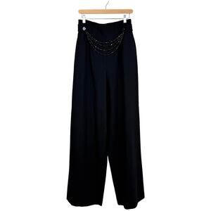 Anne Klein Collection Wool Blend Wide-Leg Pants Beaded Chain Belt Vintage 90s